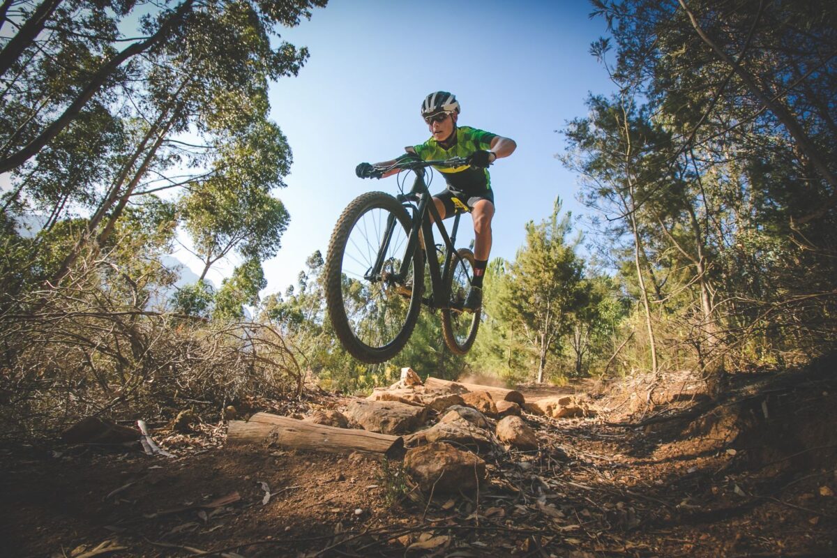 Middle aged man mountain biking in Ruidoso, NM