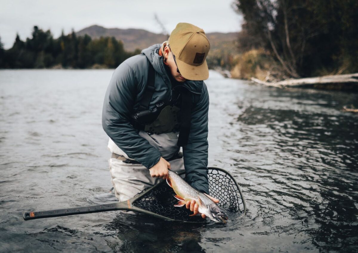 Angler holding trout in net