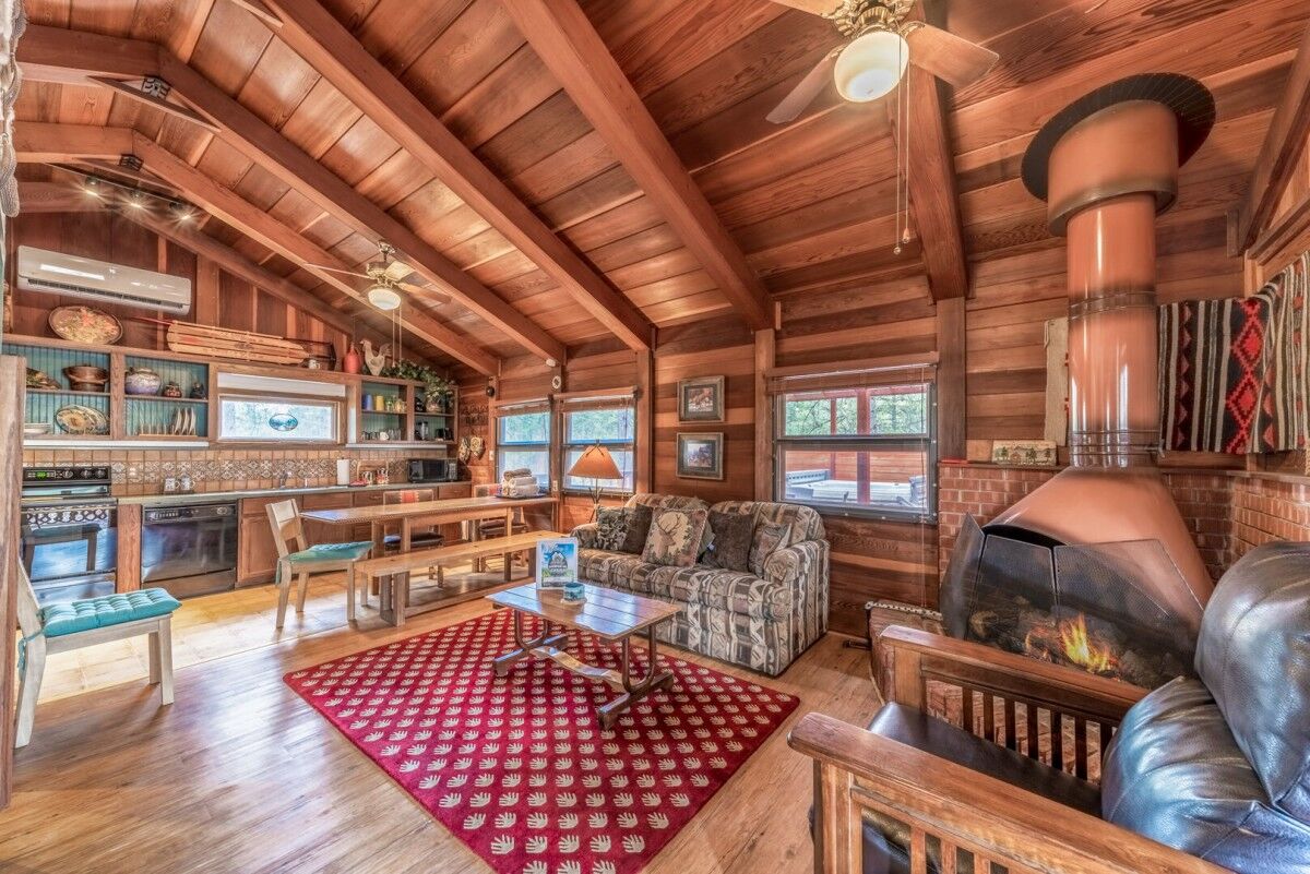 rustic living room in Ruidoso cabin 